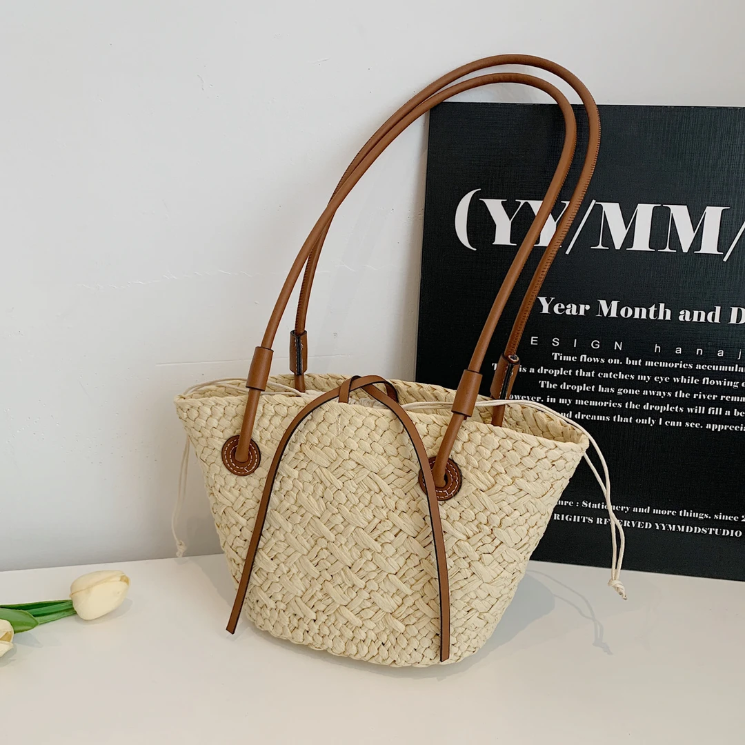 网红菜篮子包草编包编织包时尚单肩女包托特包大容量海边沙滩女包