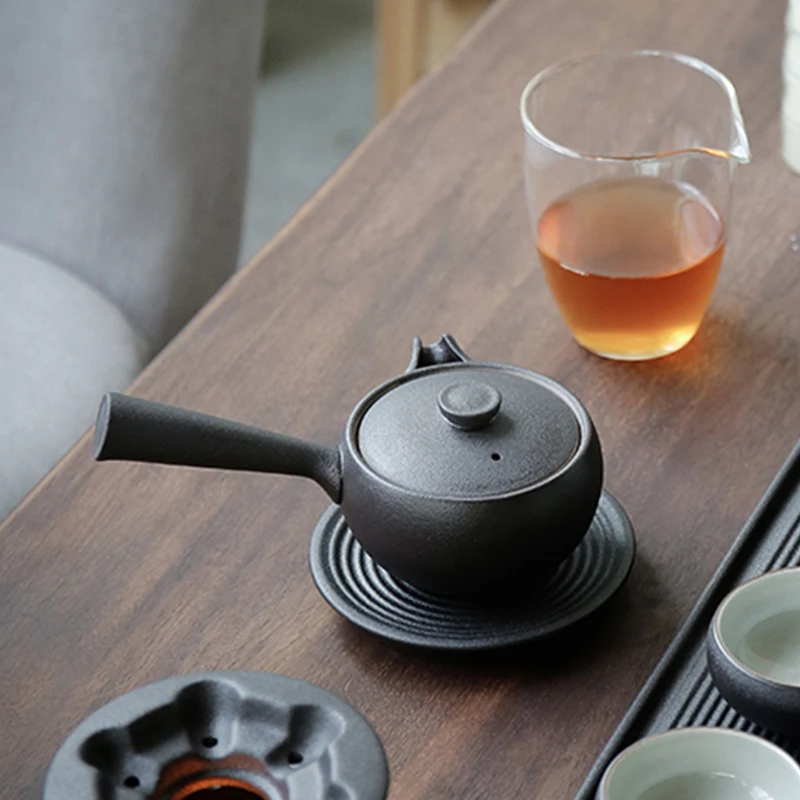 青黛 粗陶精品侧把壶国风中式手执壶简约陶壶泡茶温茶壶经典仿古