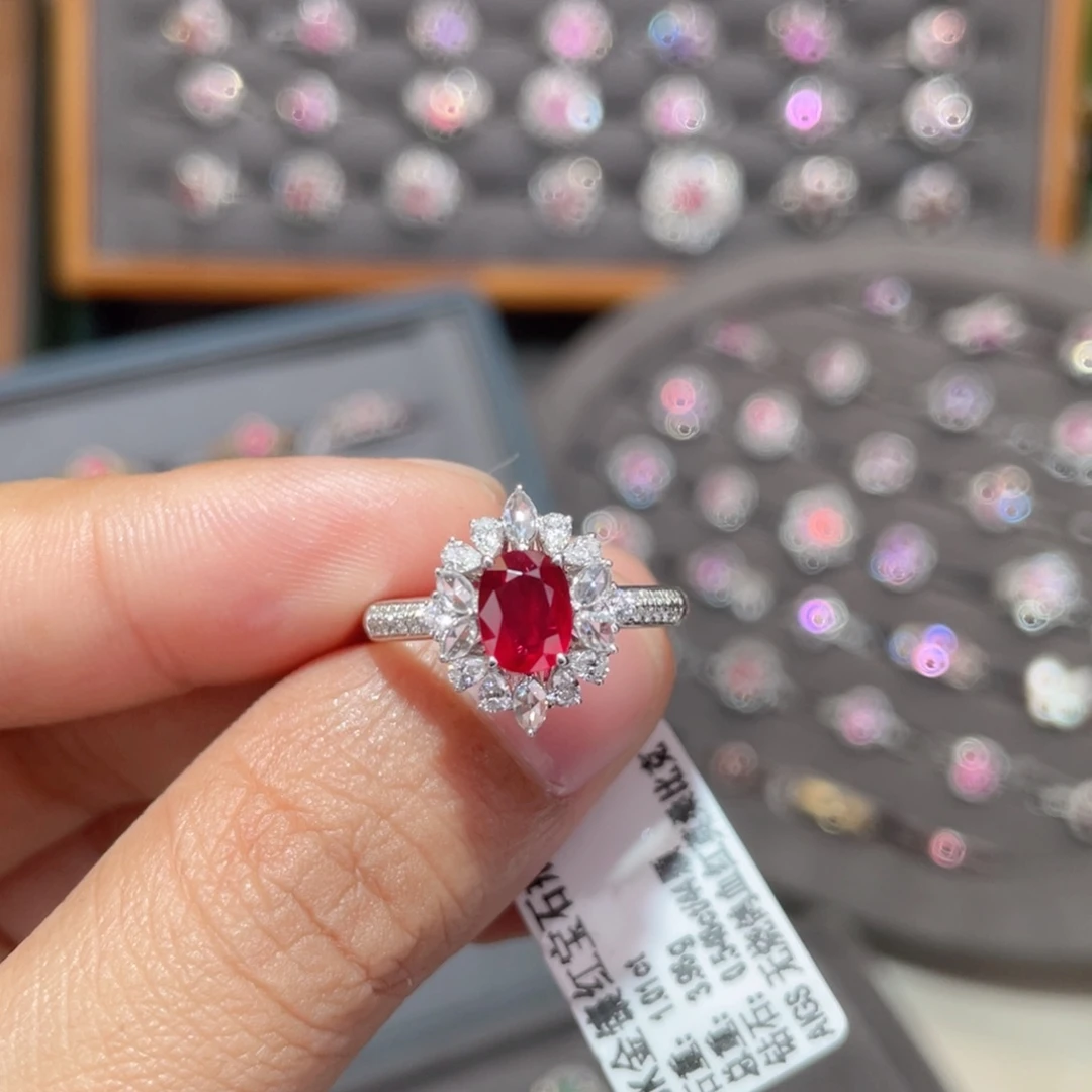 红宝石戒指18K金镶嵌1.01ct 无烧鸽血