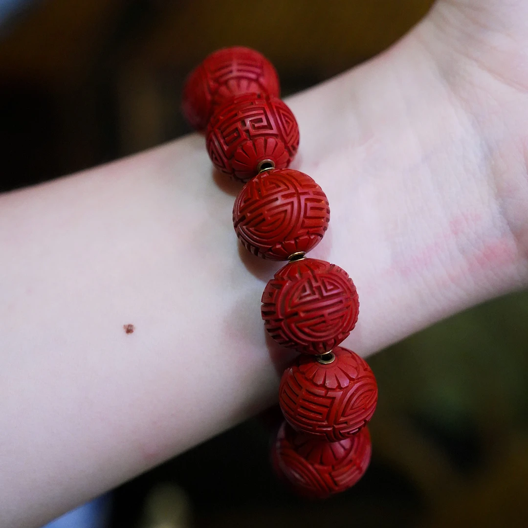 非金属木质手链 非遗漆艺剔红雕漆手链男女款饰品国潮手串