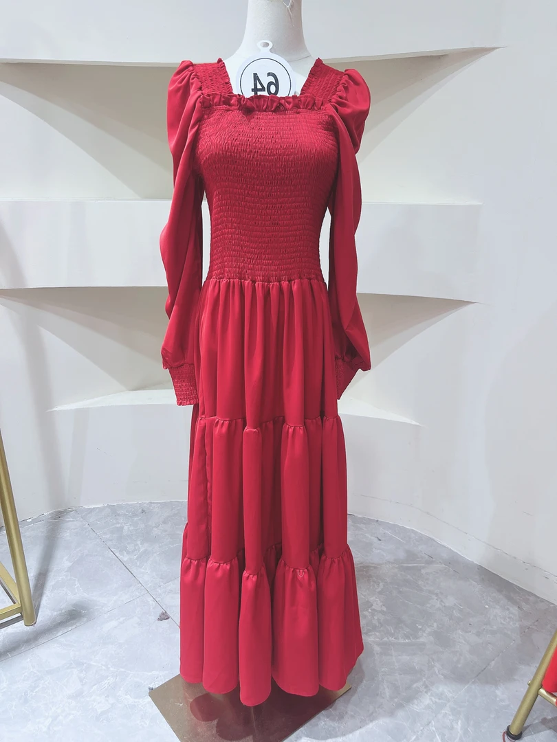 碎花气质长裙大摆裙时尚春夏秋女装连衣裙一字肩64