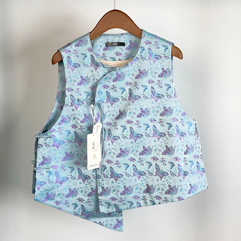 【现货福利43】苏地锦罗 庄生梦蝶 圆领对襟马甲（葫芦扣）