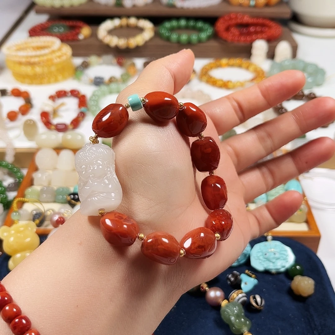 南红玛瑙18K金镶嵌手链南红手串