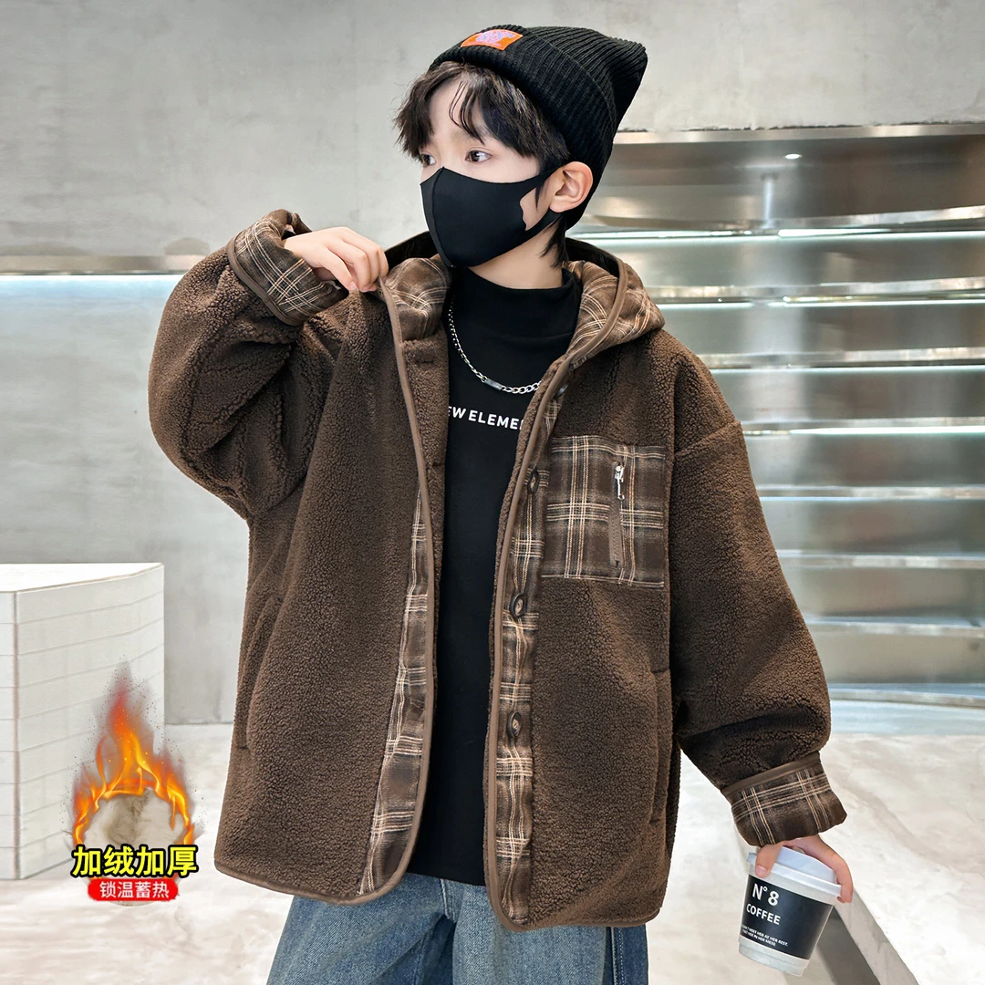 儿童装男童冬装加绒外套2025新款中大童秋冬款加厚冬季男孩毛毛衣