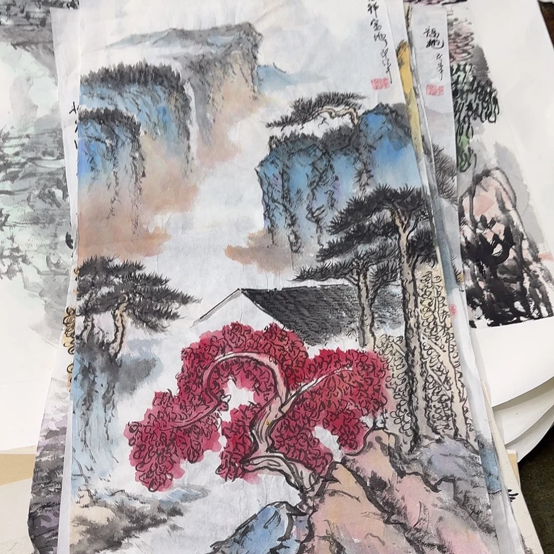 国画四尺四开花鸟童