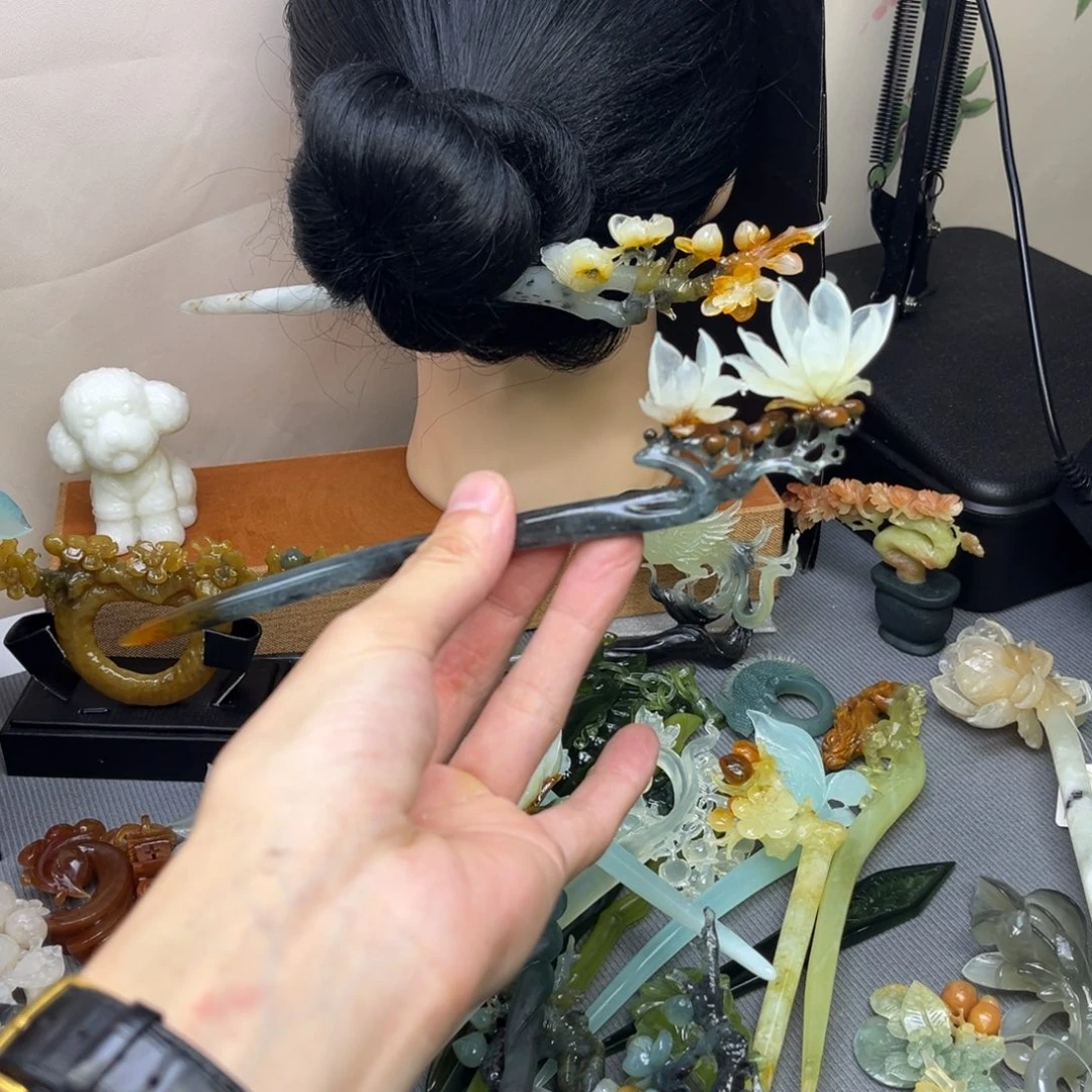 西***汁蛇纹石玉合金发饰