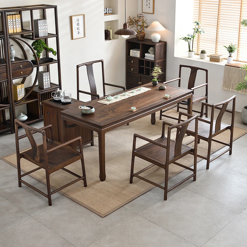 黑胡桃木新中式茶桌椅组合茶几办公室家用干泡茶台一体整套【专属】