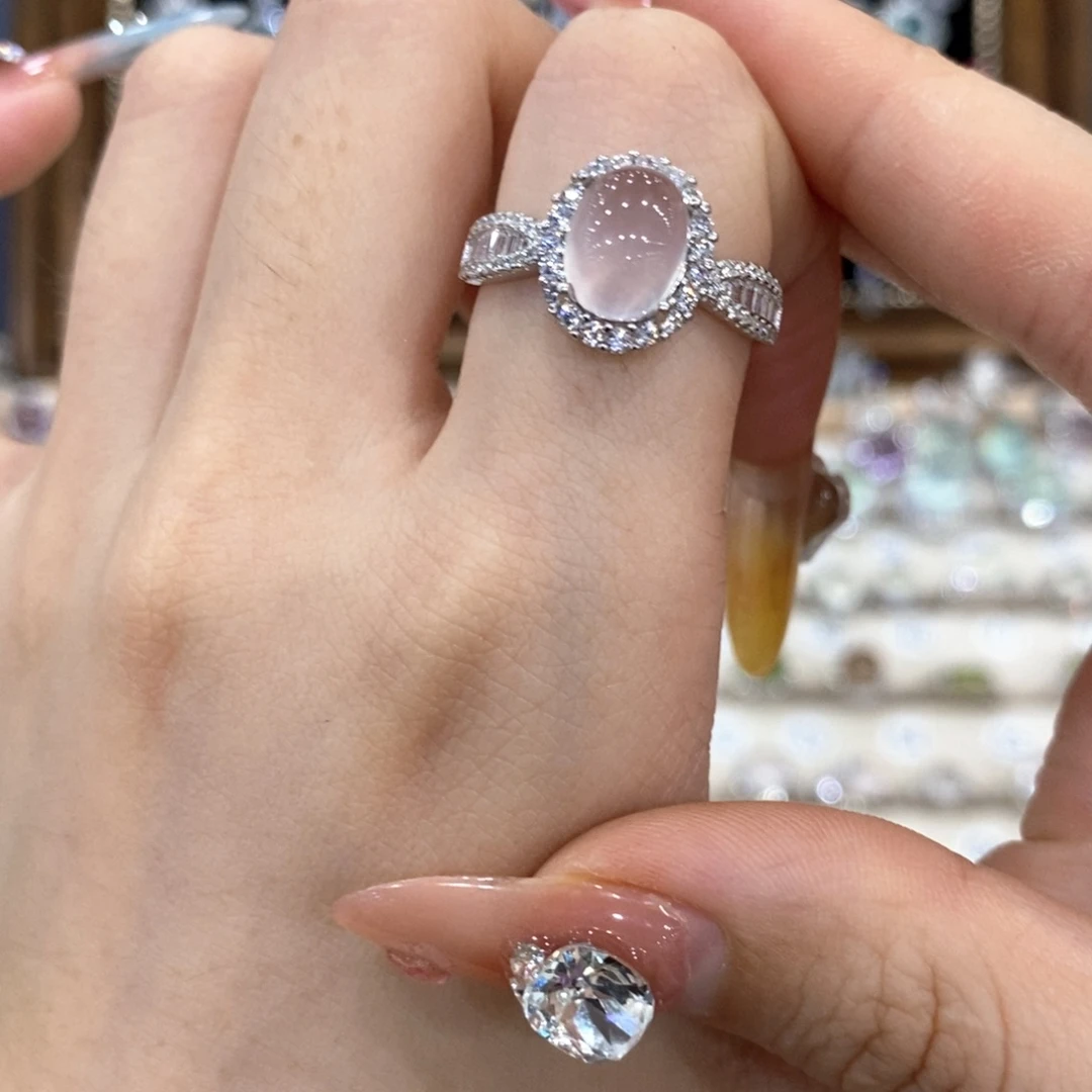 芙蓉石戒指银S925镶嵌