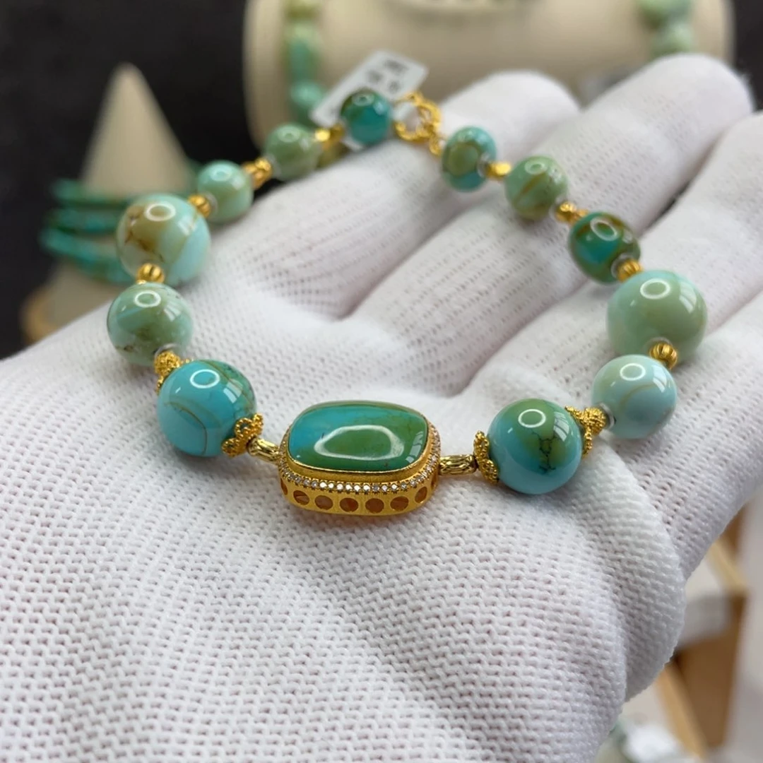 绿松石18K金镶嵌精品水波纹手链轻**雨