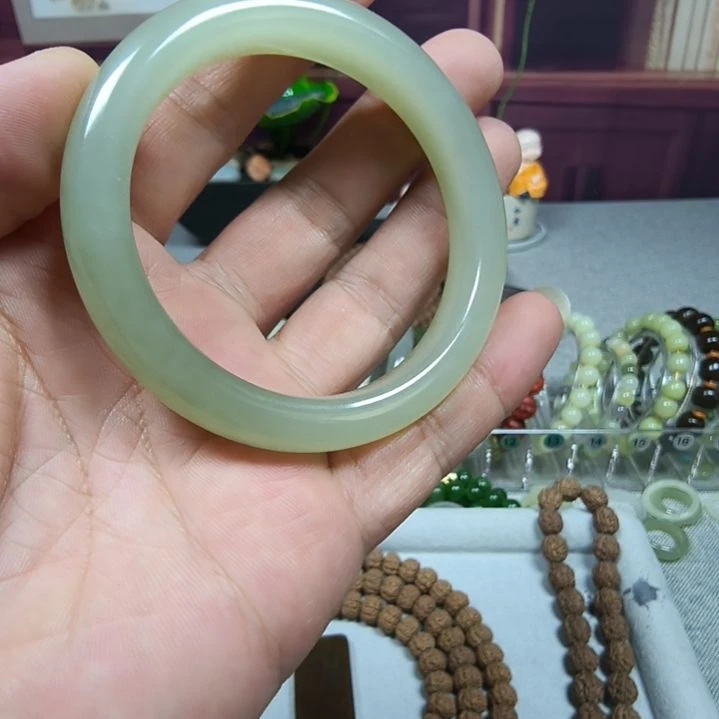 和田玉手镯未镶嵌和田玉青海料手镯晴水蜂蜜水色54+圈口