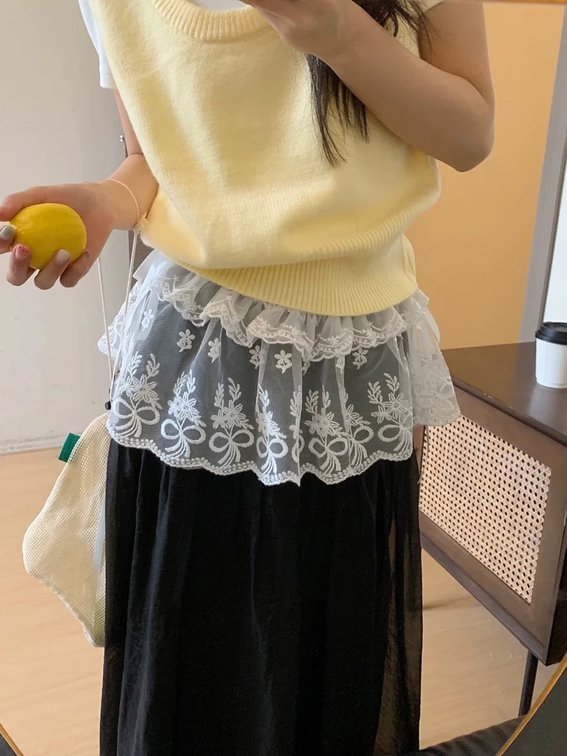 【工厂现货】蕾丝芭蕾风小短裙叠穿裙帘甜美百搭下摆休闲（非套装）