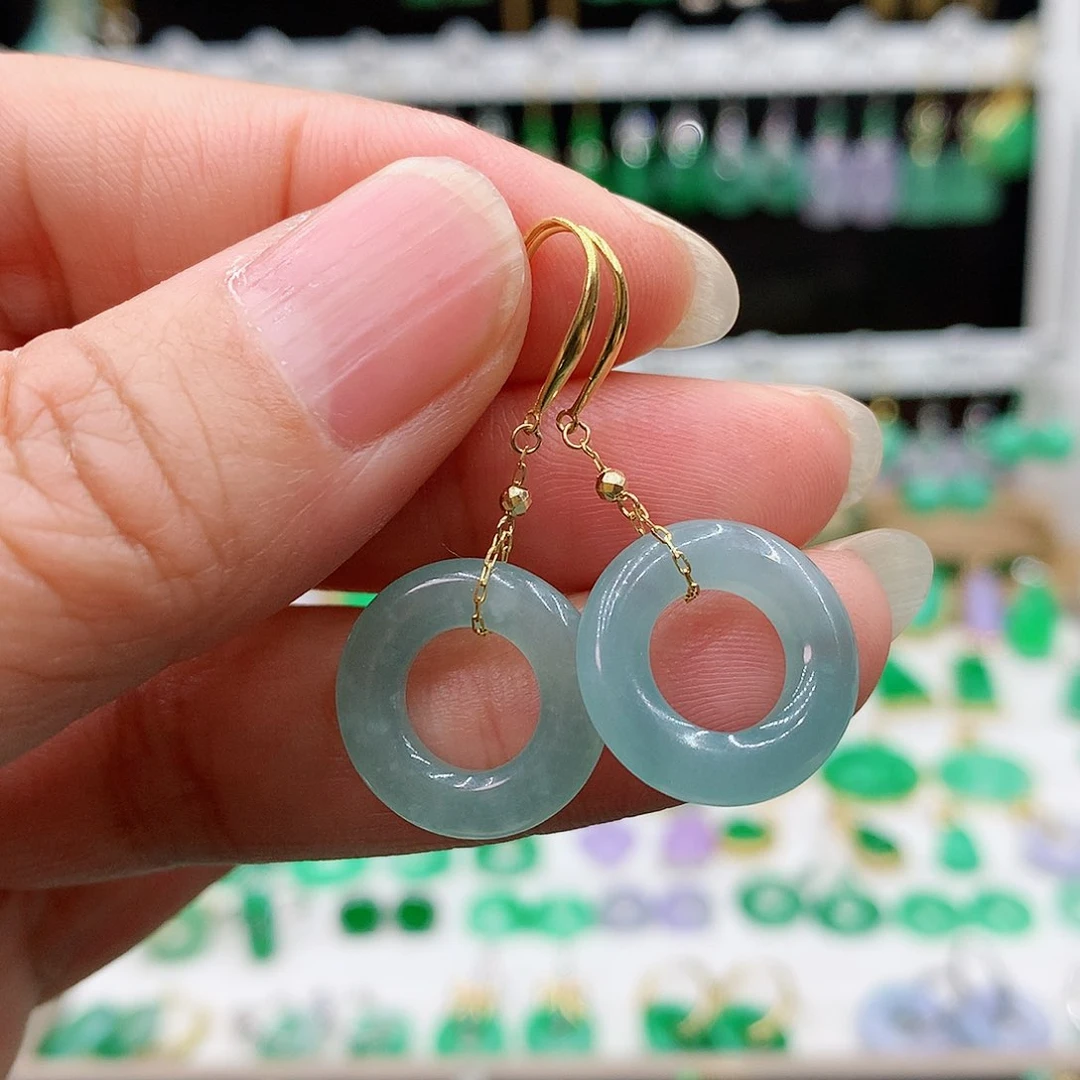 翡翠耳饰18K金镶嵌的