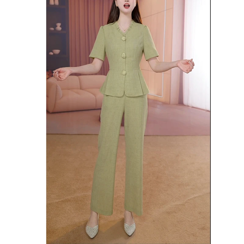 小香风上衣裤子套装2025新款夏时尚洋气减龄遮肉小个子妈妈两件套