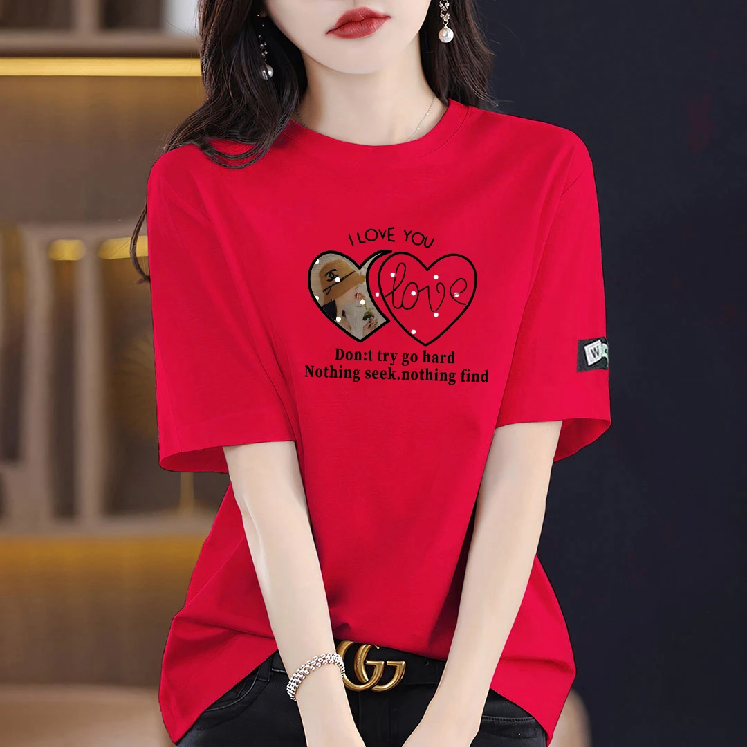 100%纯棉短袖t恤女夏季新款韩版宽松百搭显瘦遮肚减龄时尚上衣女