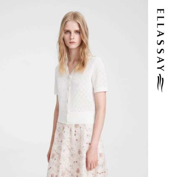 ELLASSAY/歌力思新款采用定位烫钻工艺俏丽针织衫女EWE352M06800