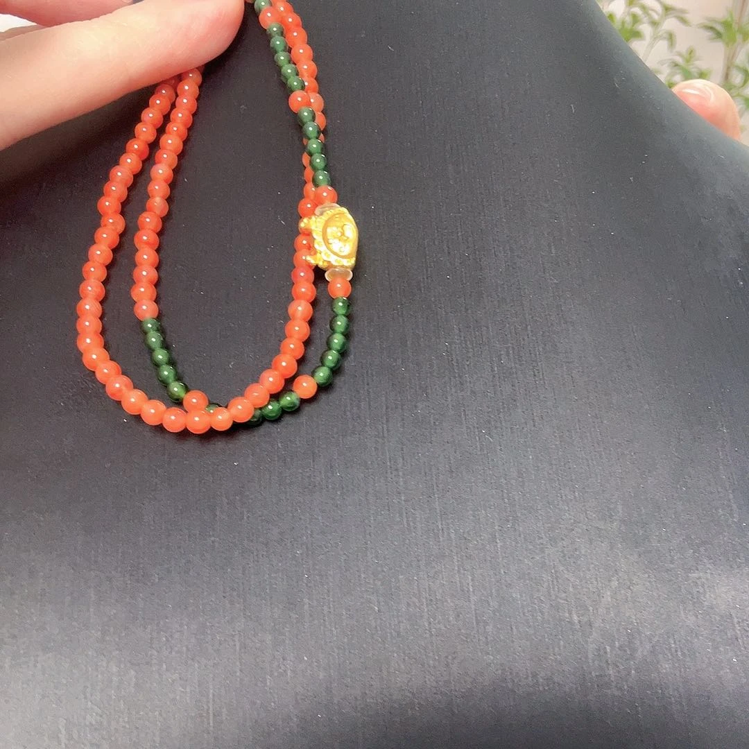 足金镶嵌手链翡翠妮*红