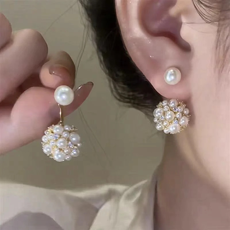 铜合金仿珍珠耳饰 耳环女小众设计后挂式高级气质优雅时新款爆款