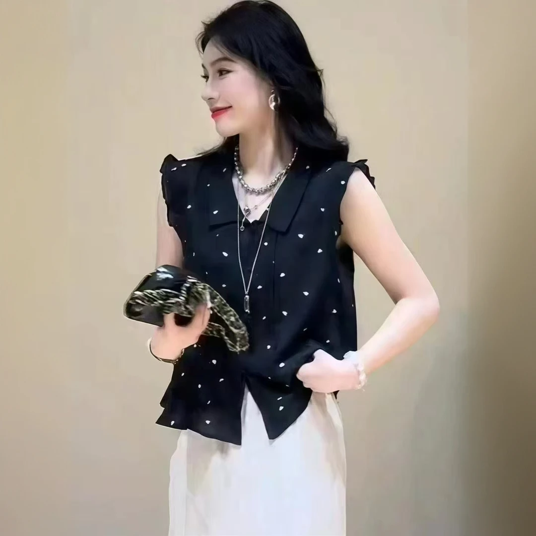 韩版宽松显瘦波点短袖衬衫女2025夏季新款时尚遮肉休闲飞飞袖衬衣