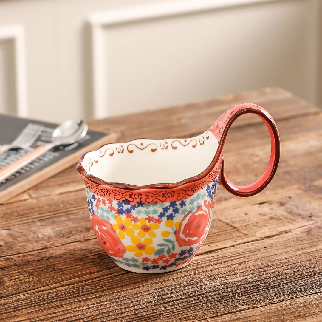 粉黛o把杯创意水杯曲把杯设计感陶瓷马克杯早餐杯