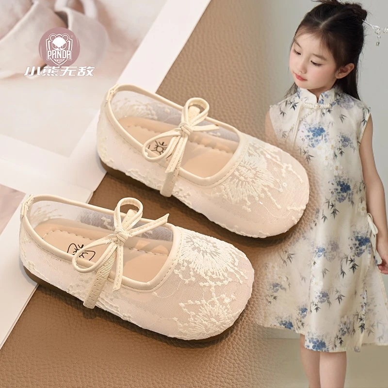 新品巴拉巴拉女童汉服鞋镂空小皮鞋2025夏季新款儿童透气公主凉鞋