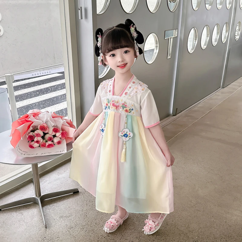 女宝宝夏季汉服中国风连衣裙女童小儿童洋气公主裙子2夏装4潮6岁8