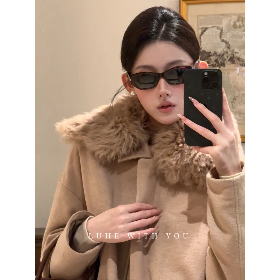 无艳一禾【日暮之境】hehe私服~重工绵羊毛针织羊毛领羽绒服+针织衫