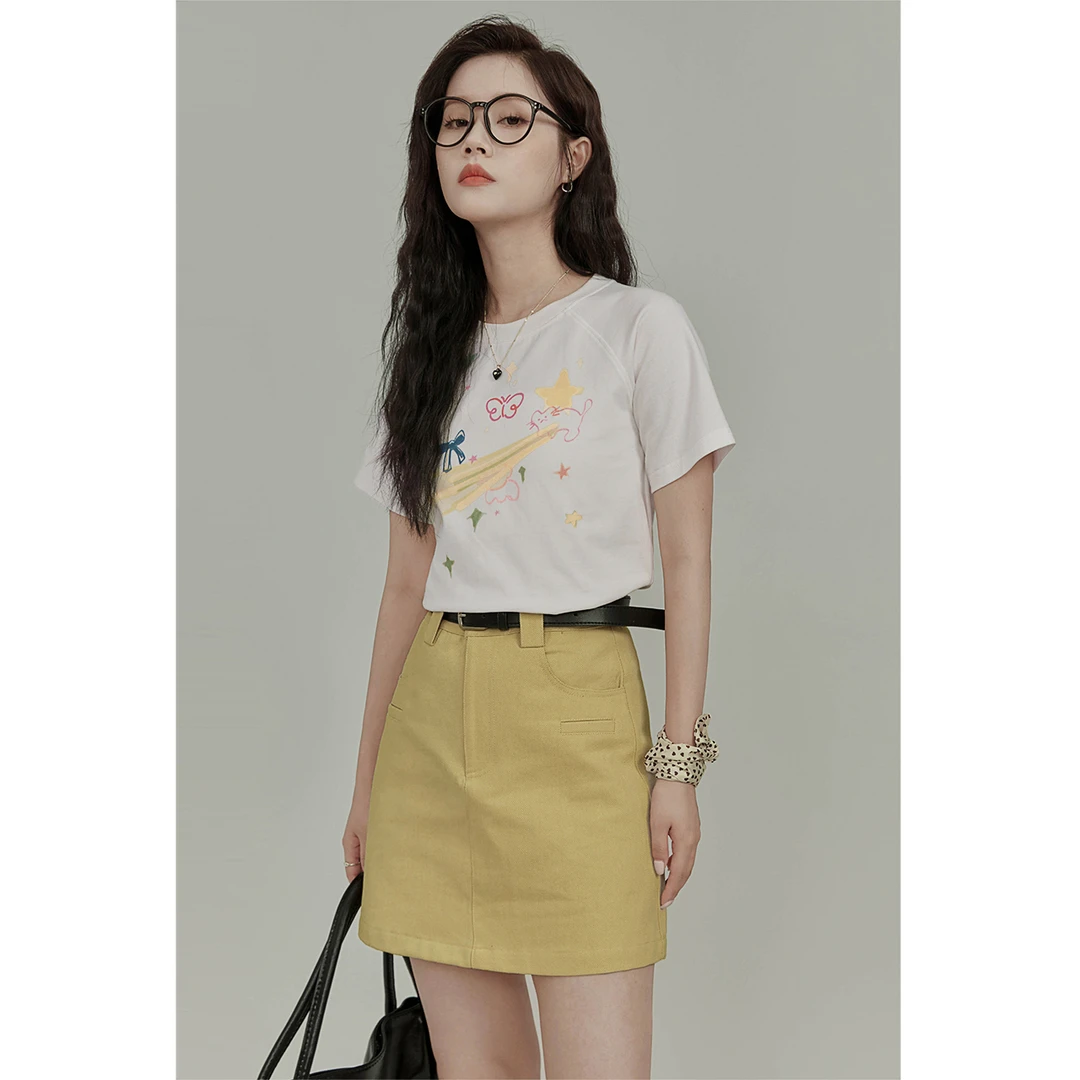 「梦绘童年」童趣印花T恤女2025夏季新款显瘦减龄短袖上衣LS009