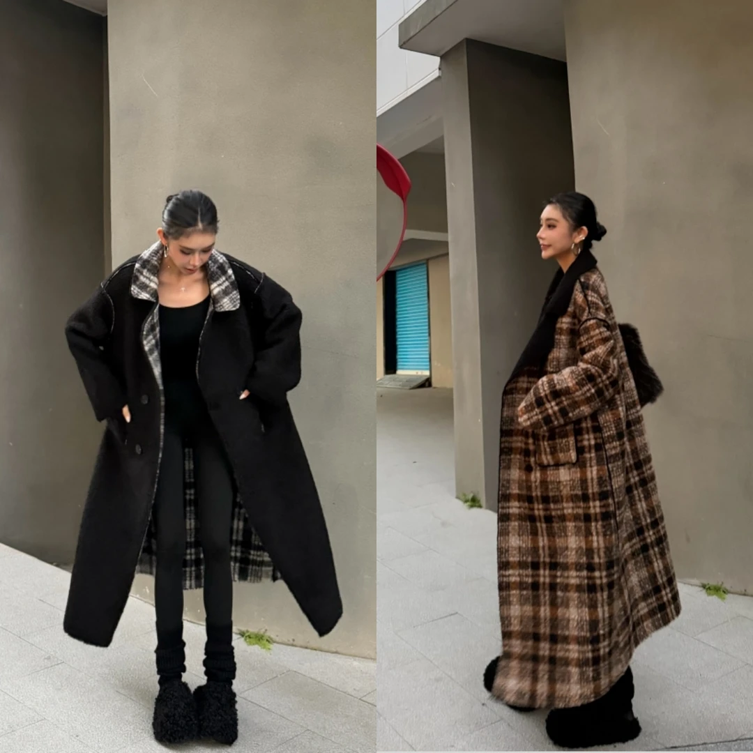 SHIRENYU定制 丨冬季重磅双层颗粒绒双面两穿显瘦长款翻领大外套