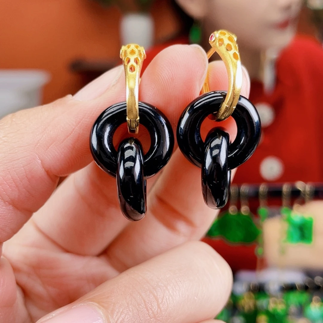 翡翠银S925镶嵌耳饰