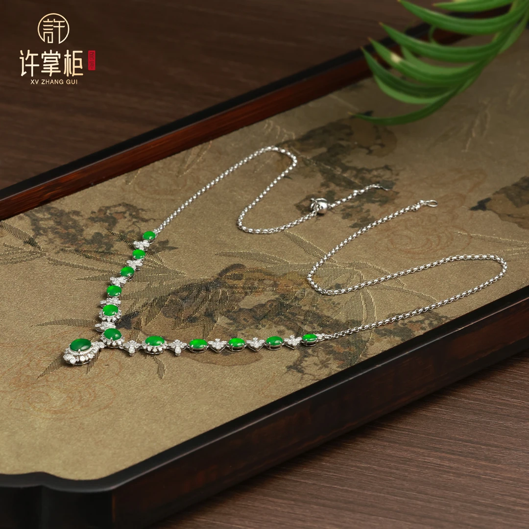 许掌柜｜瑞翠盈祥 18K金翡翠项链天然缅甸翡翠A货原创辣绿蛋面配饰
