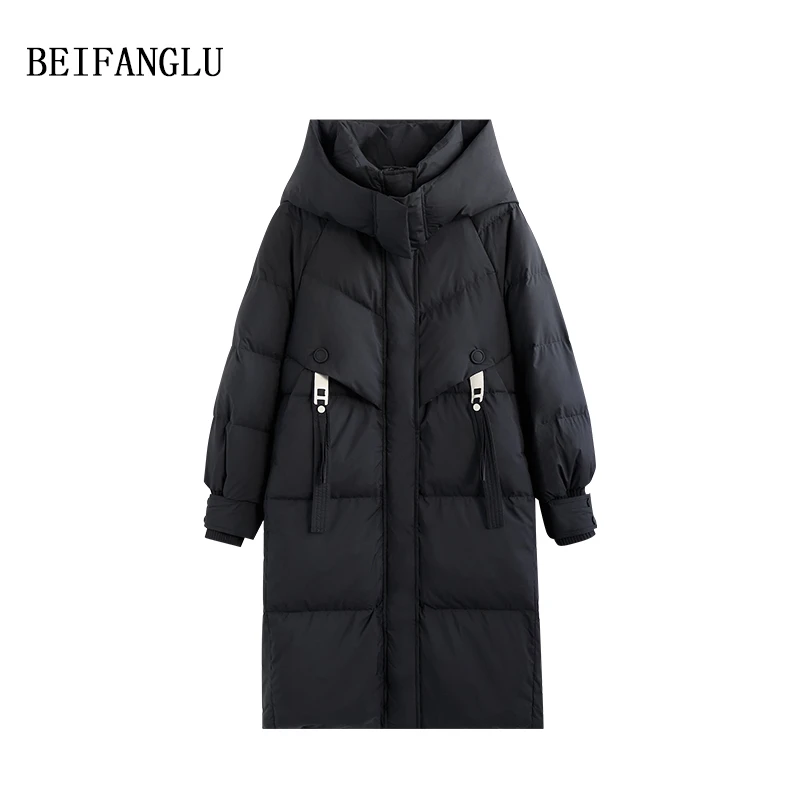 北方鹿 零压保暖白鸭绒 2024冬季新品简约连帽中长款羽绒服W9193