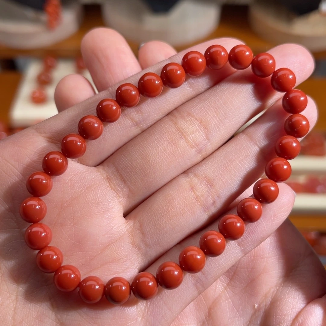 南红玛瑙未镶嵌圆珠手串 6.6mm左右