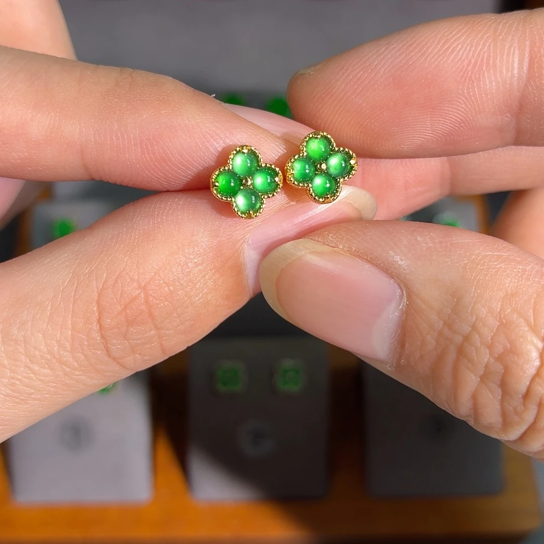 翡翠银S925镶嵌耳饰耳饰