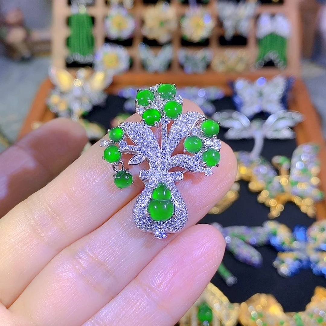 吊坠(不含链)银S925镶嵌翡翠