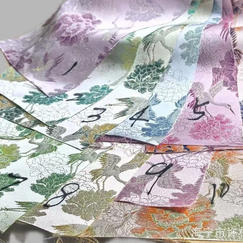 正东布艺新中式色织提花织金服装面料仙鹤牡丹多色马甲上衣裙子布