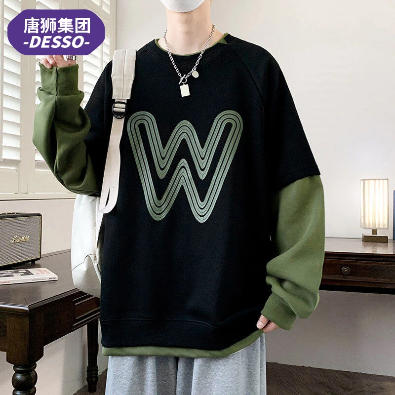 【卫衣穿搭】唐狮集团DESSO假两件卫衣男春季潮流宽松长袖打底上衣