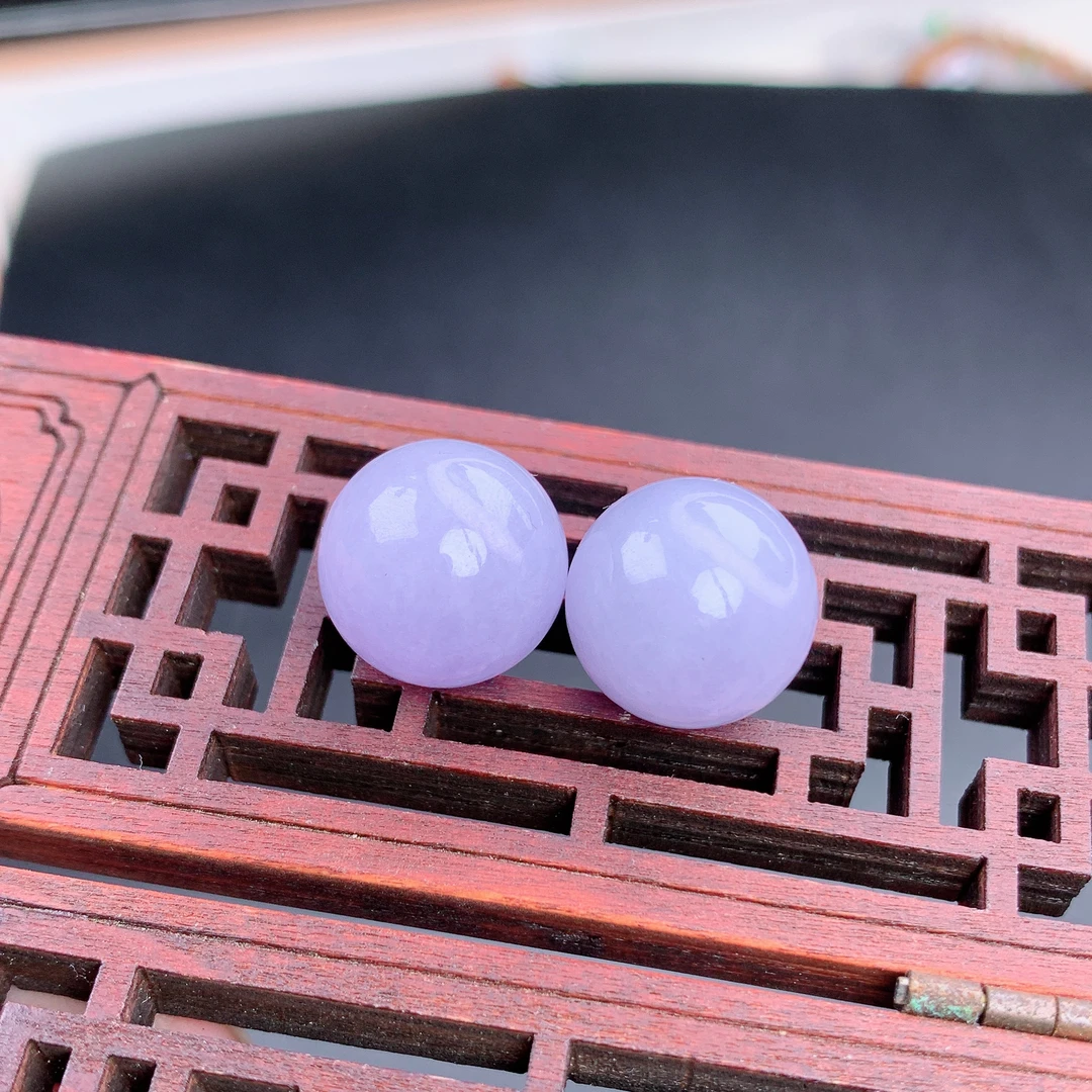 缅甸A货翡翠紫翡紫罗兰色单珠3颗散珠一对jmT卡14.8mm