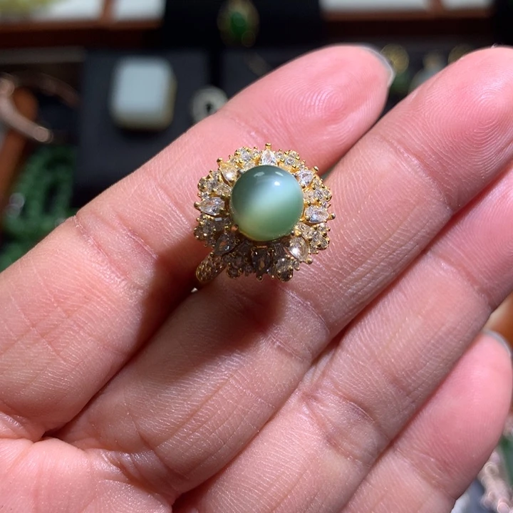 和田玉戒指银S925镶嵌