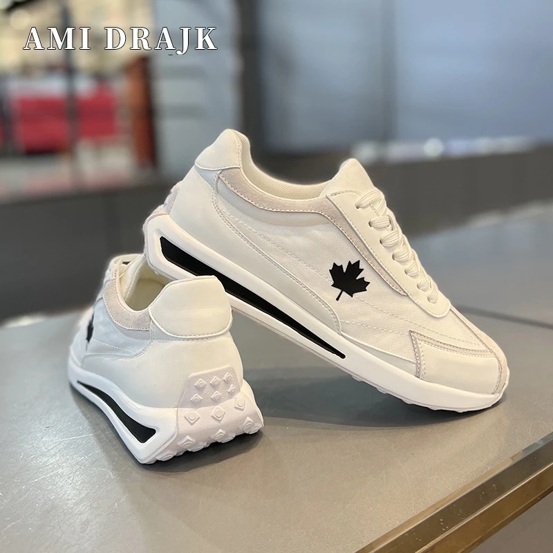 AMI DRAJK爆款男鞋2025年春季新款布面透气板鞋厚底增高系带百搭