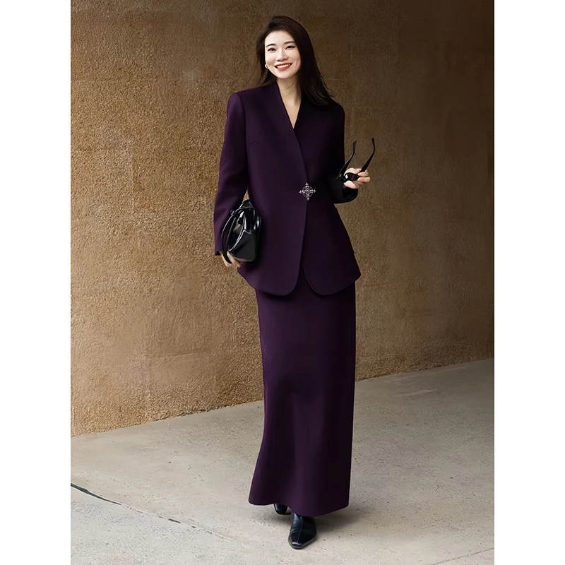 高级感2025秋冬新款设计感气质洋气时尚宽松西服半身裙两件套女