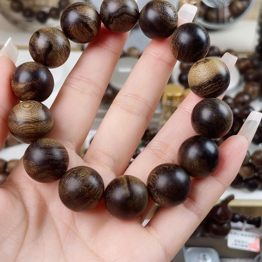 木***新沉香手串越南芽庄老白棋窖藏古董玉化瘤疤虎斑1.6