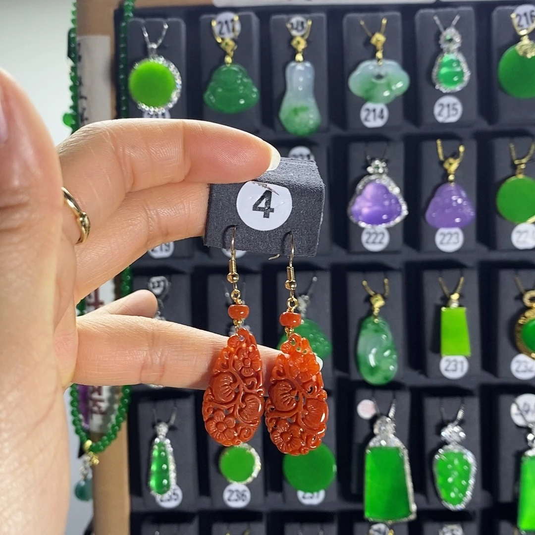 银S925镶嵌翡翠耳饰4