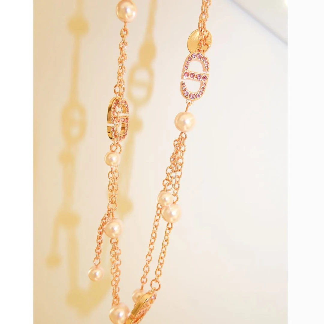 铜合金仿珍珠项链 小众设计玫金色系百搭项链46311