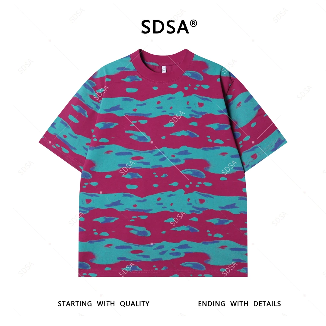 夏季高级感新款男士美式撞色印花圆领短袖T恤小众设计复古上衣