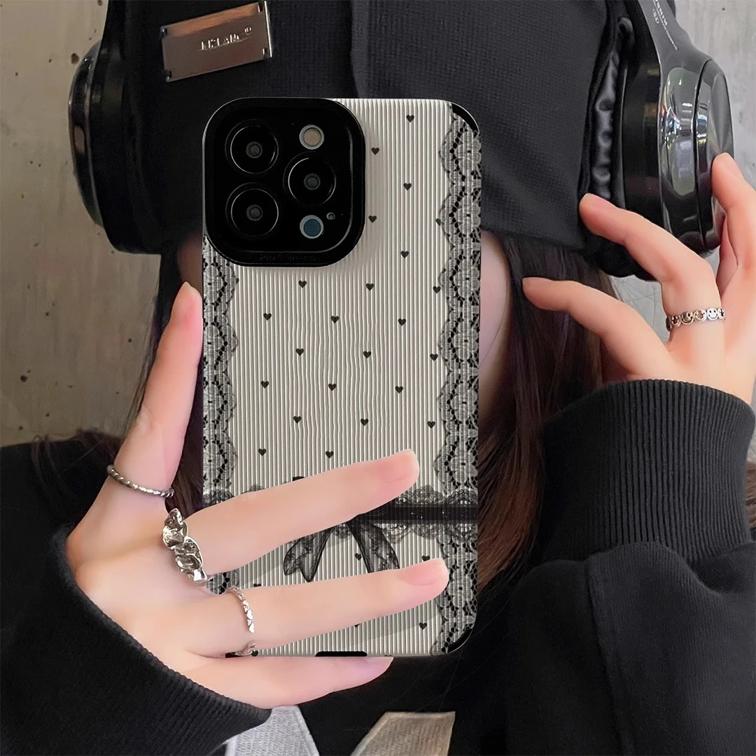 蕾丝蝴蝶结爱心适用苹果16promax手机壳iPhone17pro创意小众款15
