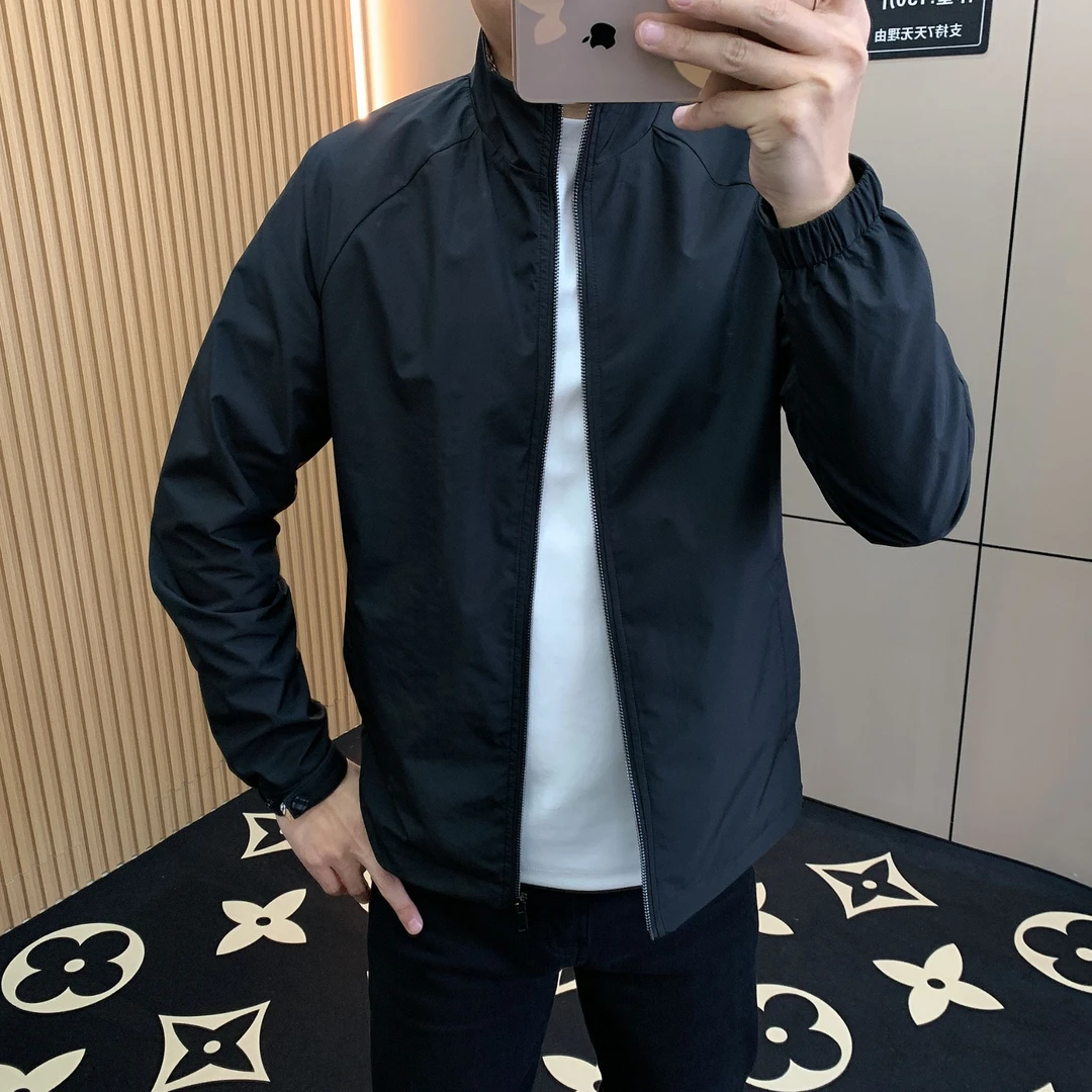 【唐人服饰】2025纯色新款休闲商务立领上衣修身夹克男士外套 24024