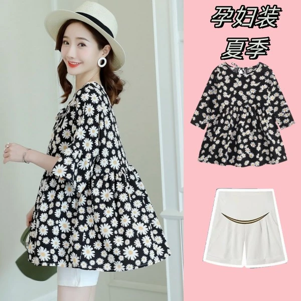 孕妇装夏装套装2025新款时尚宽松短袖上衣春夏季短裤小个子两件套
