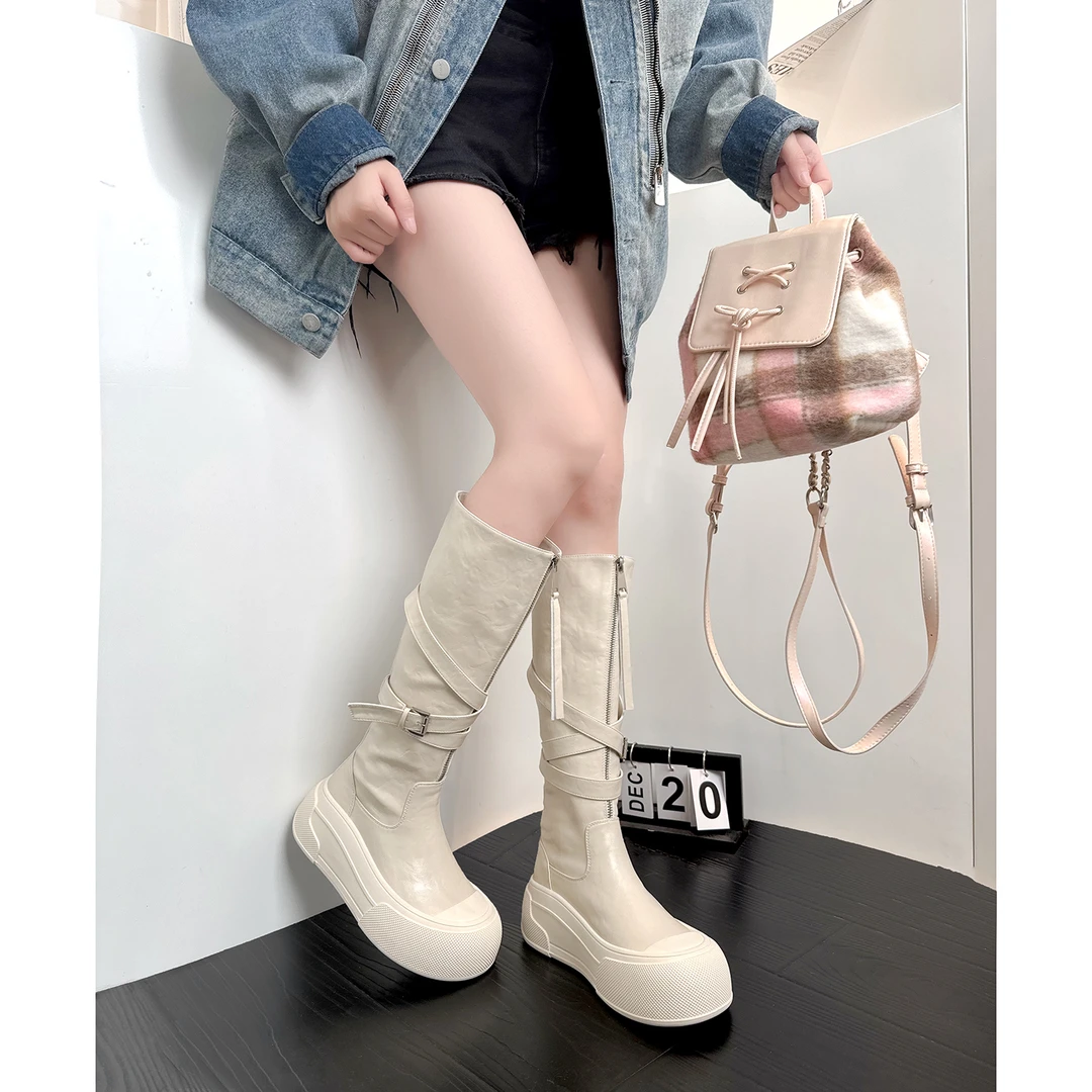 【现货·一鞋三穿】厚底增高5cm百搭女士休闲鞋不过膝长靴 1013-13