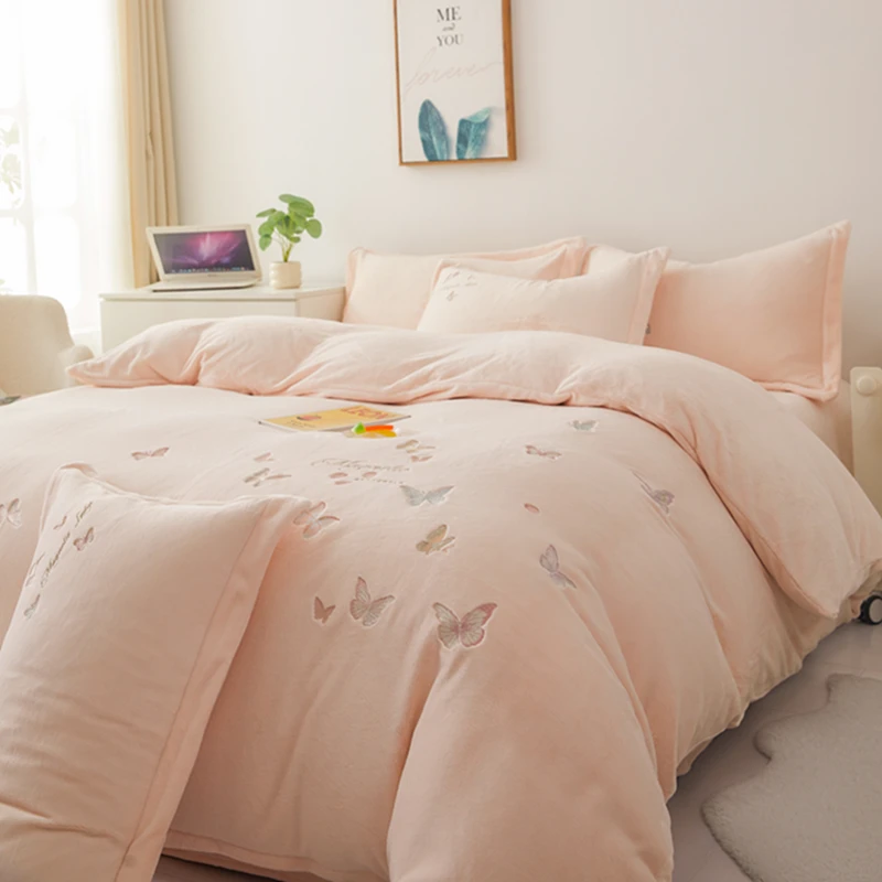 刺绣加厚牛奶绒绒四件套-蝴蝶