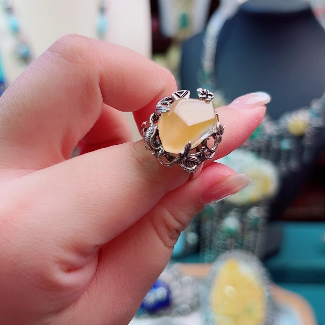 水晶戒指银S925镶嵌国风